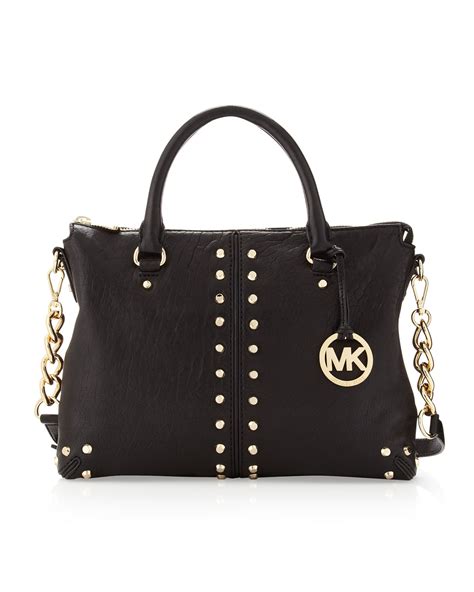 black michael kors purse with gold studs|Michael Kors black shoulder purse.